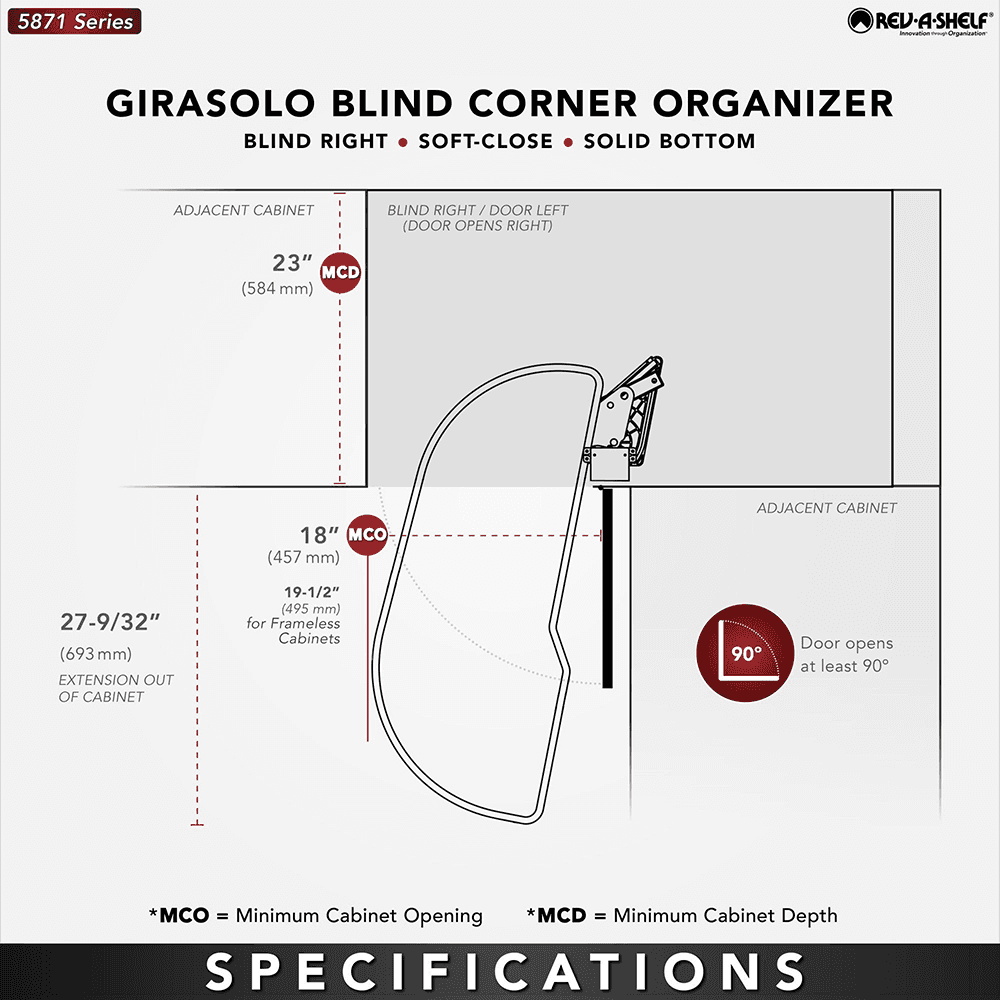 Single-Tier Girasolo Left-Hand Wood Classic Shelves Blind Corner Optimizer with Soft-Close for 18" Cabinet Opening, Light Brown Alt 3 - Image