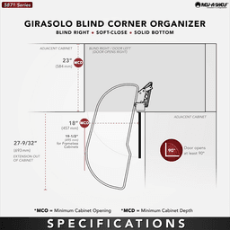 Single-Tier Girasolo Left-Hand Wood Classic Shelves Blind Corner Optimizer with Soft-Close for 18" Cabinet Opening, Light Brown Alt 3 - Image