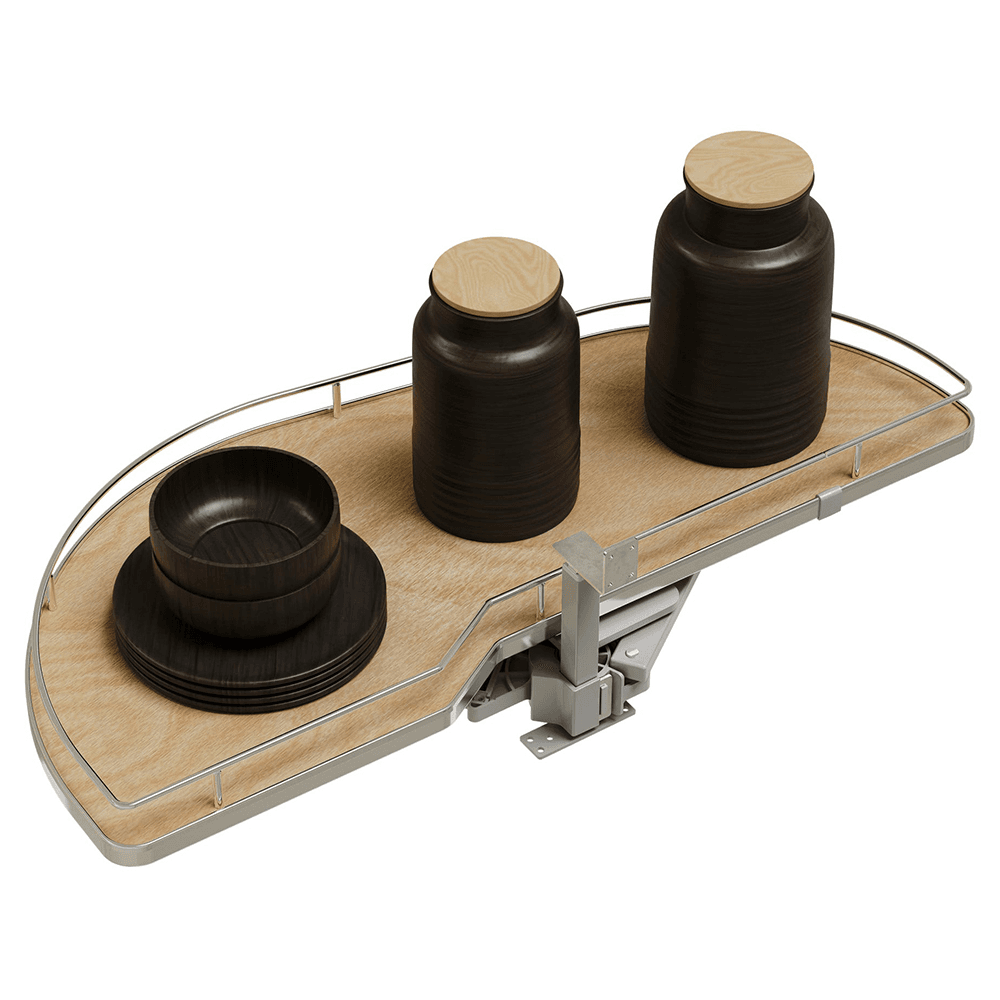 Single-Tier Girasolo Left-Hand Wood Classic Shelves Blind Corner Optimizer with Soft-Close for 18" Cabinet Opening, Light Brown Alt 9 - Image