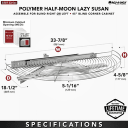 5-1/8" Chrome Wire Half Moon Organizer Blind Corner Cabinets, Silver Alt 2 - Image