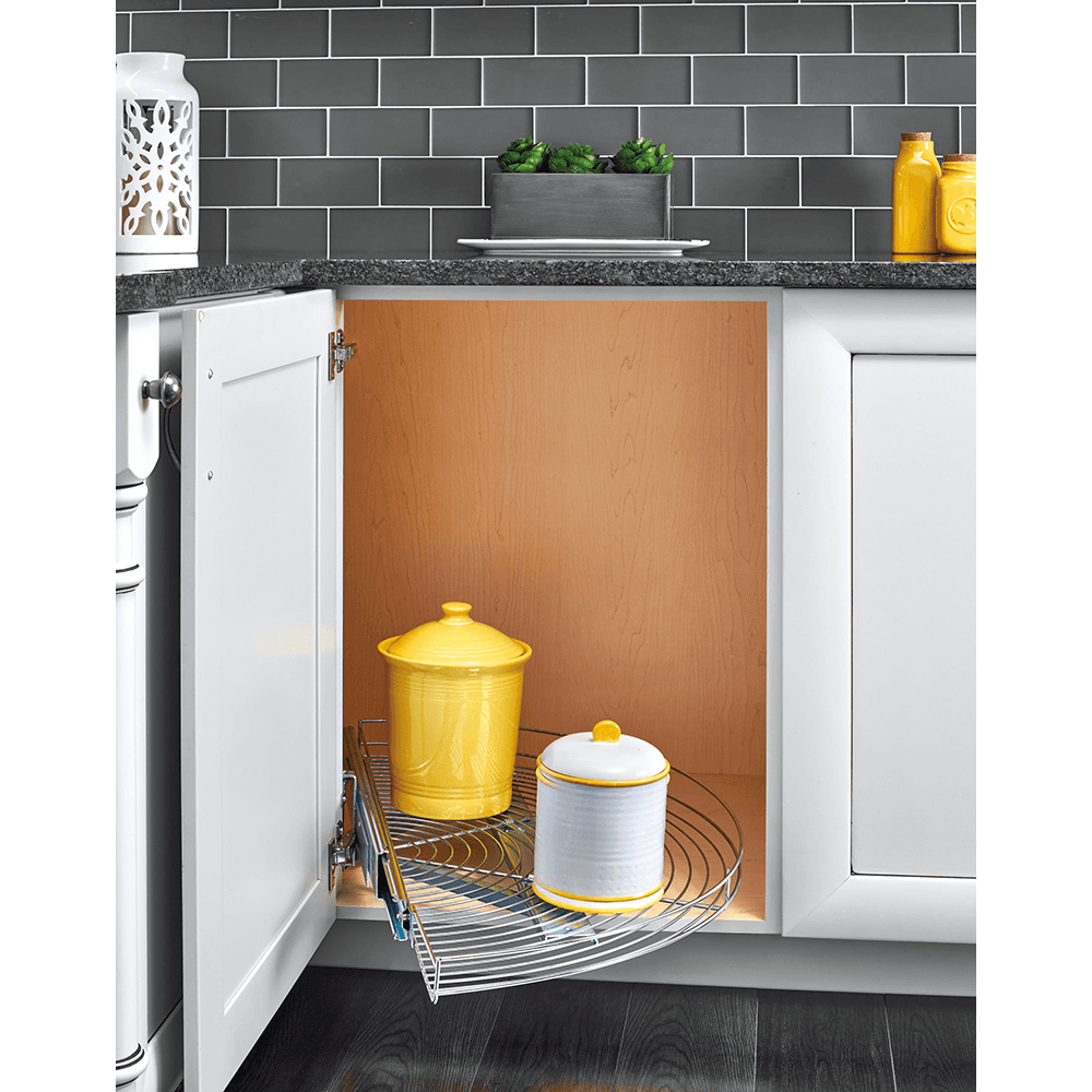 5-1/8" Chrome Wire Half Moon Organizer Blind Corner Cabinets, Silver Alt 3 - Image