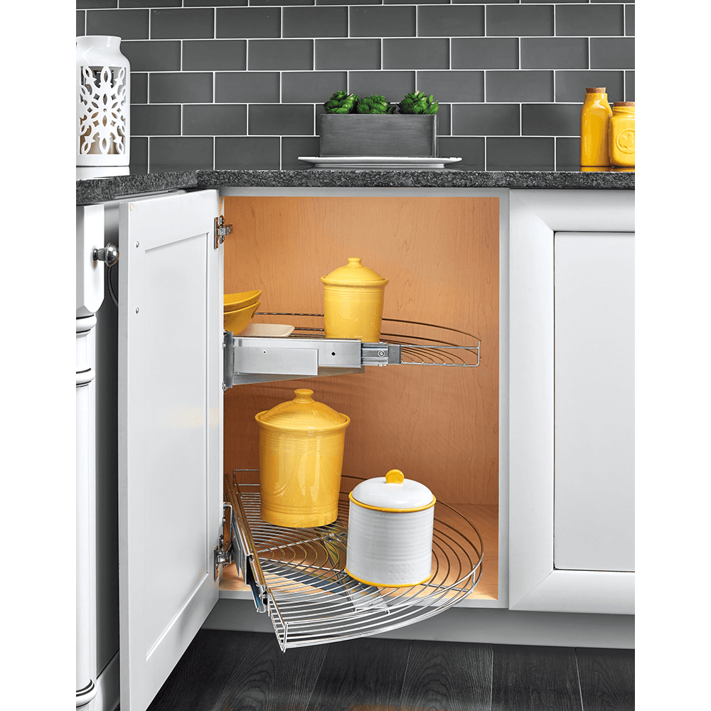 5-1/8" Chrome Wire Half Moon Organizer Blind Corner Cabinets, Silver Alt 4 - Image