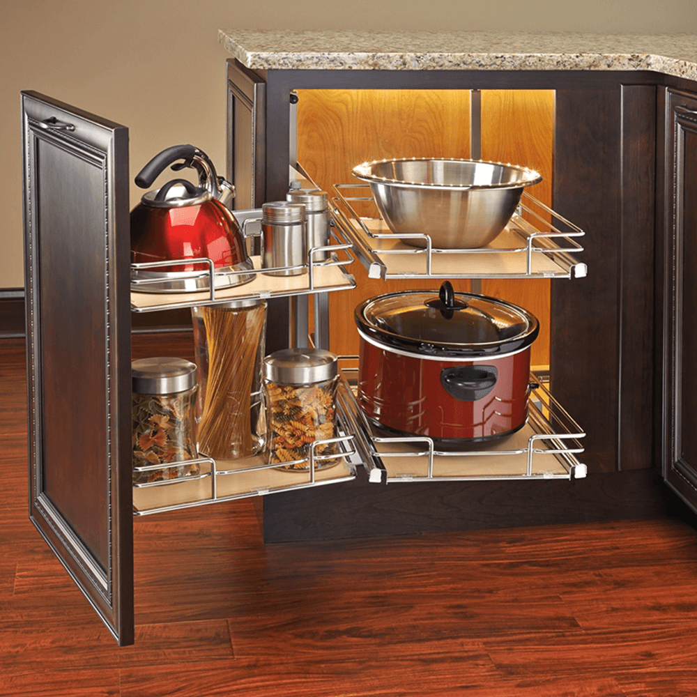Right-Hand Blind Corner Cabinet Organizer for 17-3/4" Cabinet Opening, Chrome/Maple - Alt Image 2