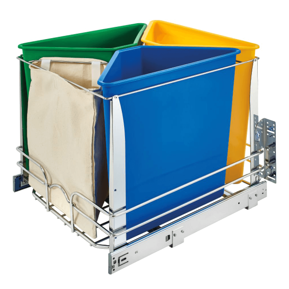 Triple Bin 25 QT Recycle Center, Soft-Closing, Yellow/Blue/Green - Main Image