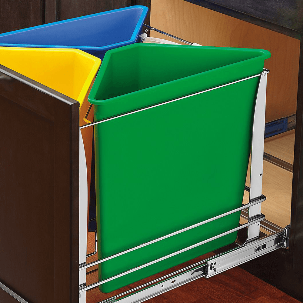 Triple Bin 25 QT Recycle Center, Soft-Closing, Yellow/Blue/Green - Alt Image 1