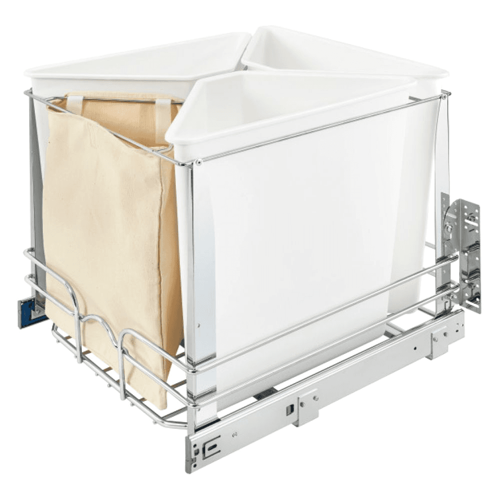 Triple Bin 25 QT Recycle Center, Soft-Closing, White - Main Image