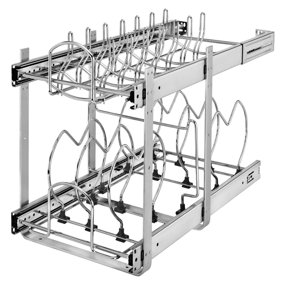 11-3/4" 2-Shelf Cookware Organizer with Soft-Closing, Chrome - Main Image