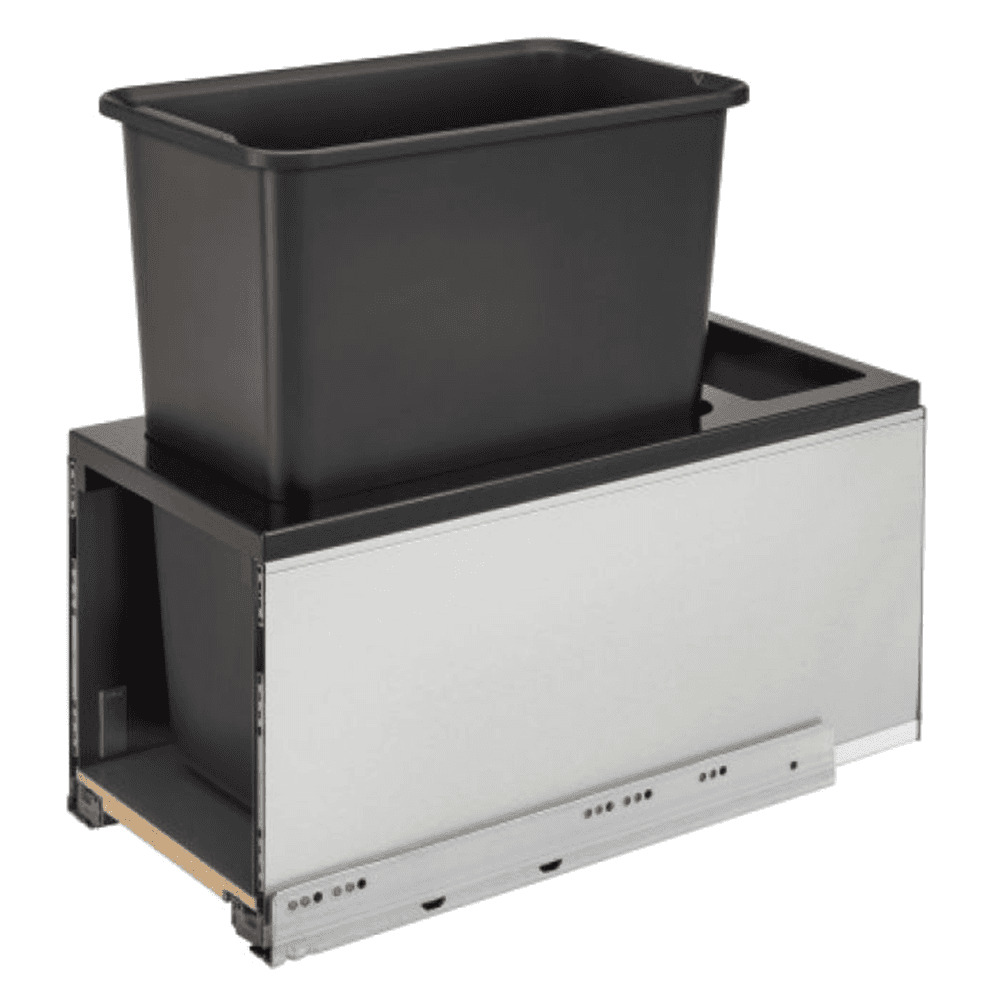 Single 30 QT Bottom-Mount LEGRABOX Waste Container Pullout, BLUMOTION Soft-Closing, Black - Main Image