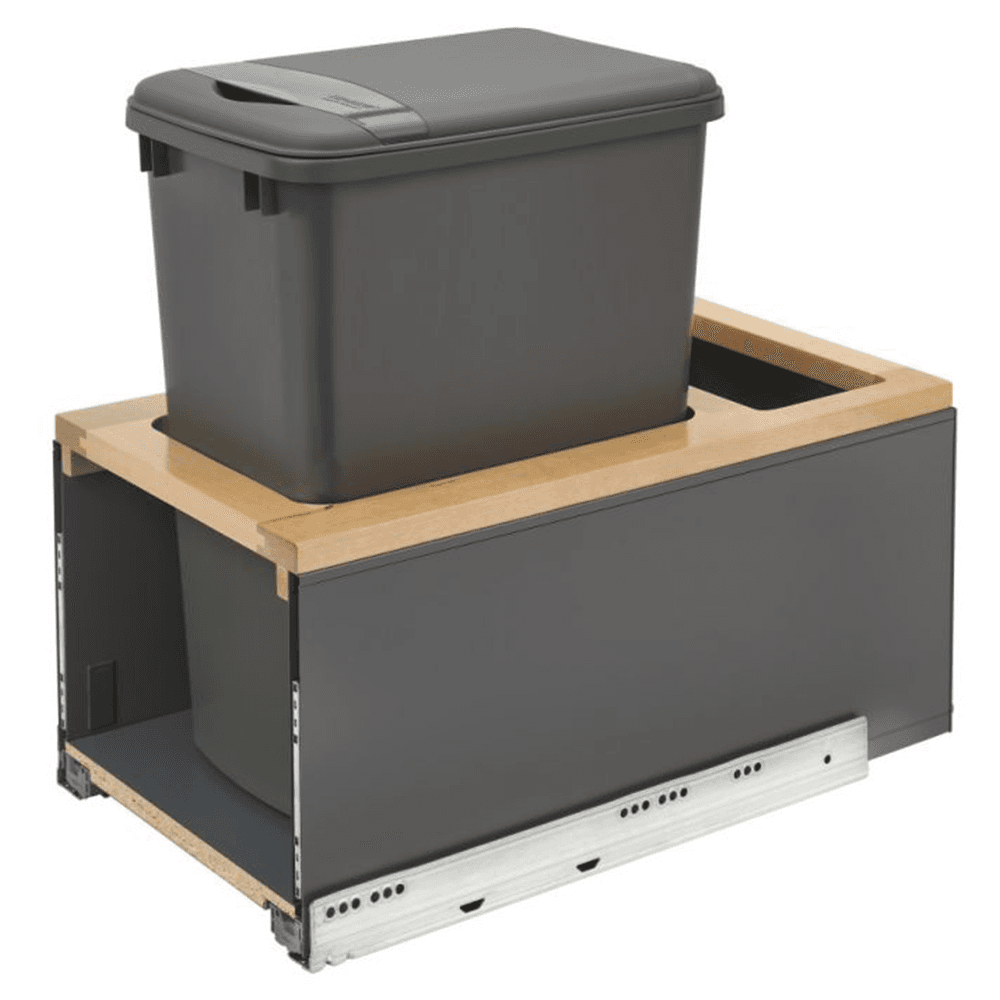 Single Bin 35 QT Bottom-Mount LEGRABOX Waste Container Pullout, BLUMOTION Soft-Closing, Orion Gray/Natural Maple - Main Image