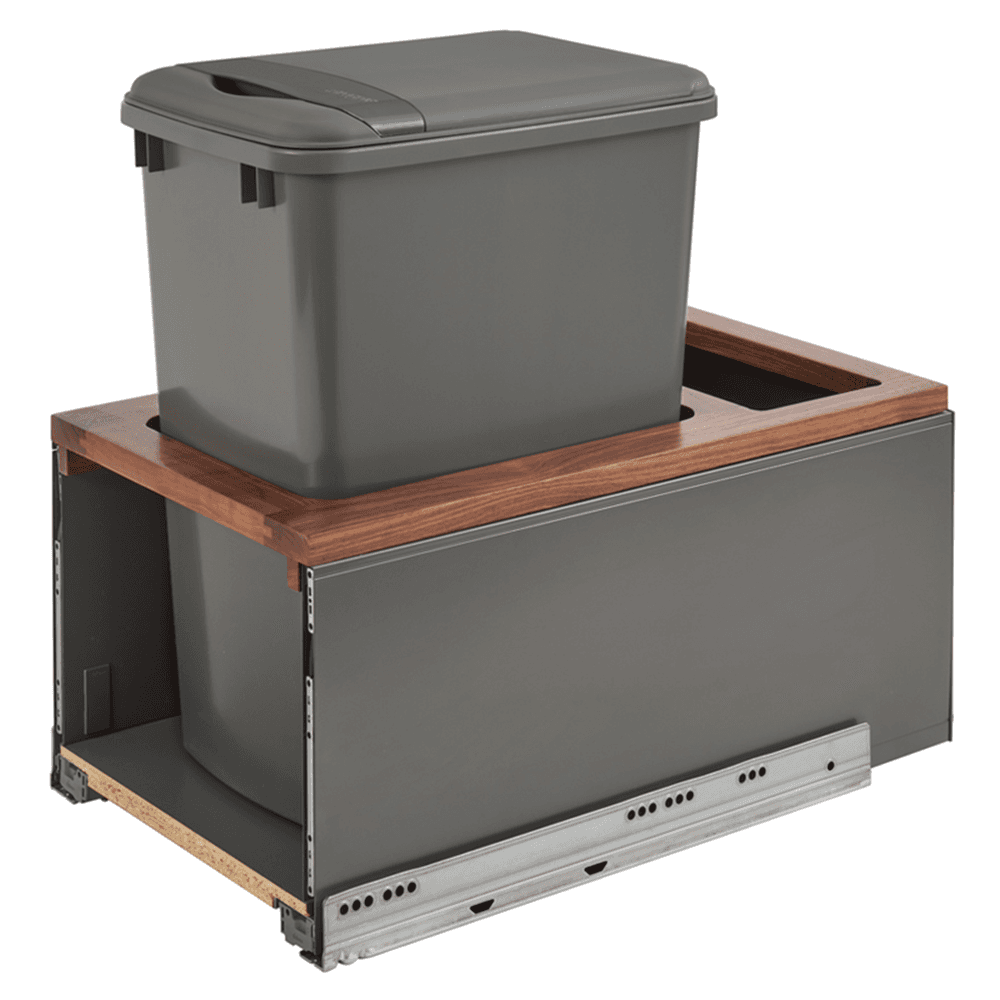 Single 35 QT Bottom-Mount LEGRABOX Waste Container Pullout, BLUMOTION Soft-Closing, Black - Alt Image 1