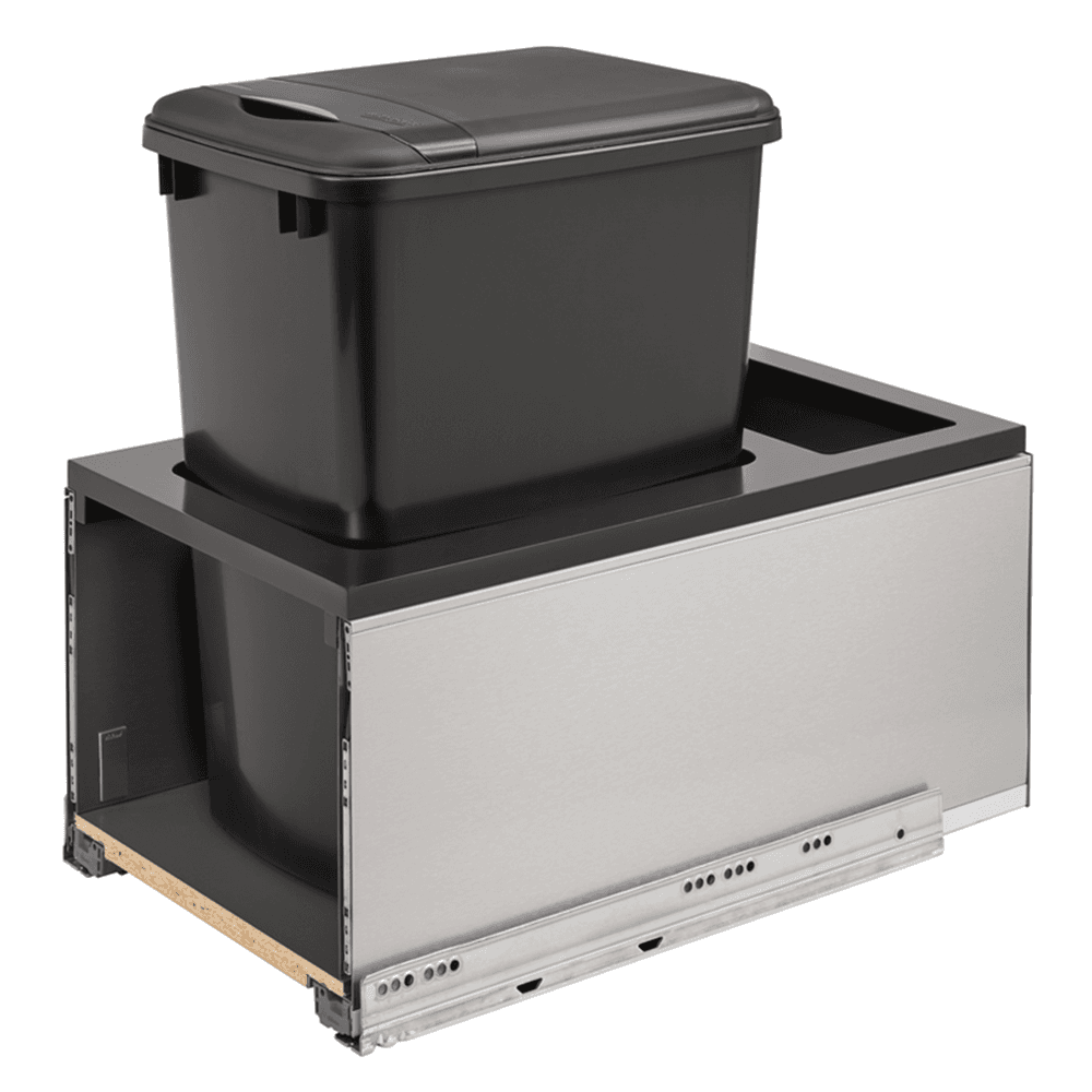 Single 35 QT Bottom-Mount LEGRABOX Waste Container Pullout, BLUMOTION Soft-Closing, Black - Main Image