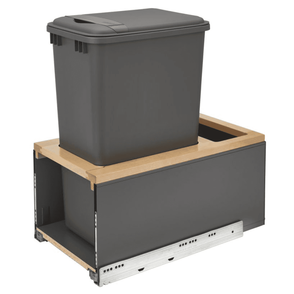 Single 50 QT Bottom-Mount LEGRABOX Waste Container Pullout, BLUMOTION Soft-Closing, Orion Gray/Natural Maple - Main Image