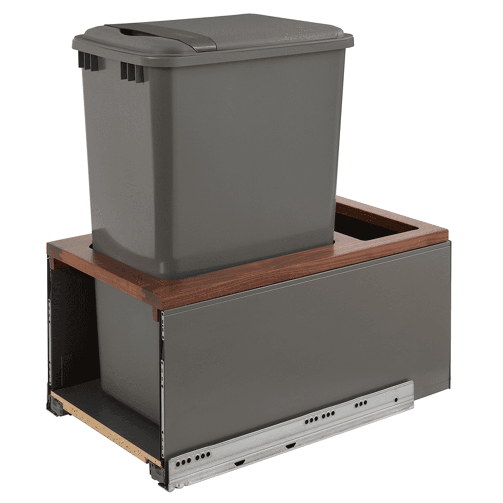 Single 50 QT Bottom-Mount LEGRABOX Waste Container Pullout, BLUMOTION Soft-Closing, Orion Gray/Natural Maple - Alt Image 1