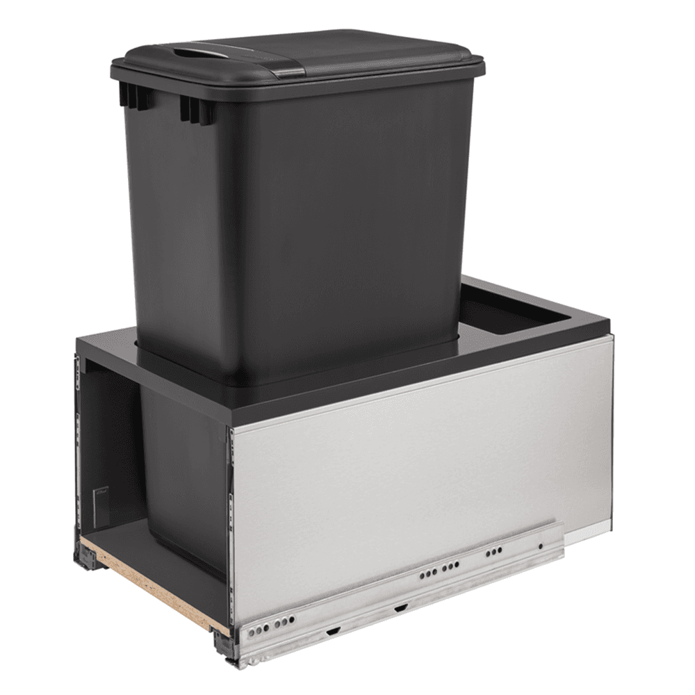 Single 50 QT Bottom-Mount LEGRABOX Waste Container Pullout, BLUMOTION Soft-Closing, Black - Main Image