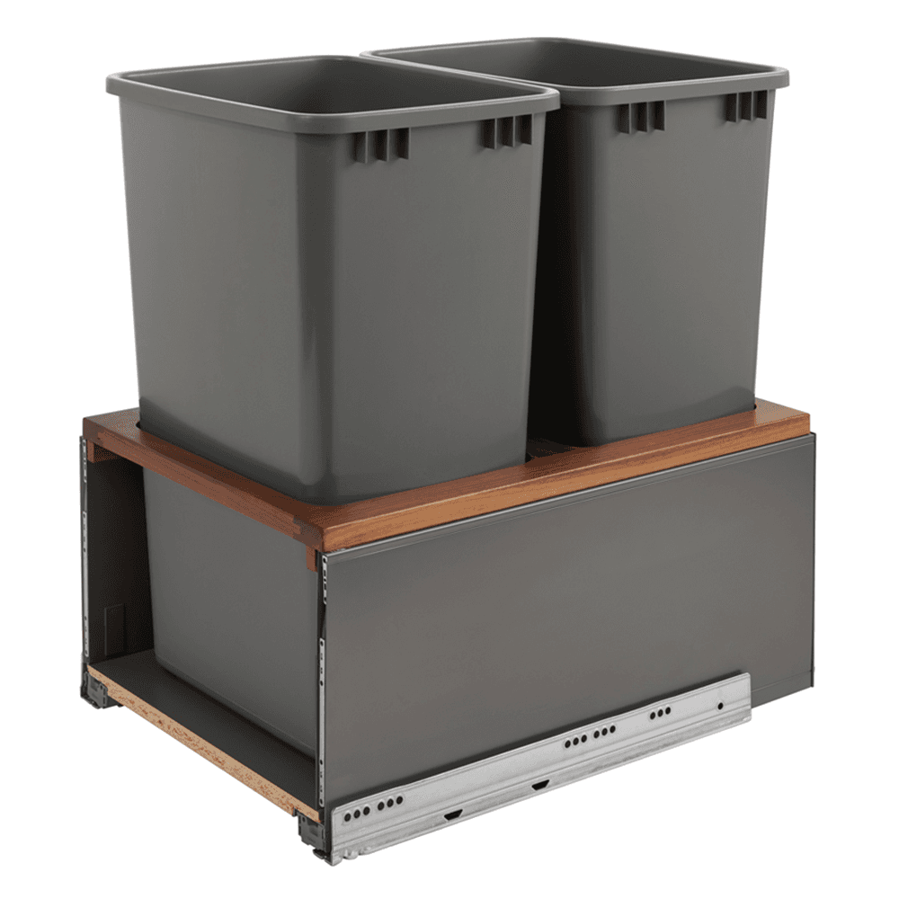 Double 50 QT Bottom-Mount LEGRABOX Pull Out Waste Container with BLUMOTION Soft-Closing, Orion Gray/Natural Maple - Alt Image 1