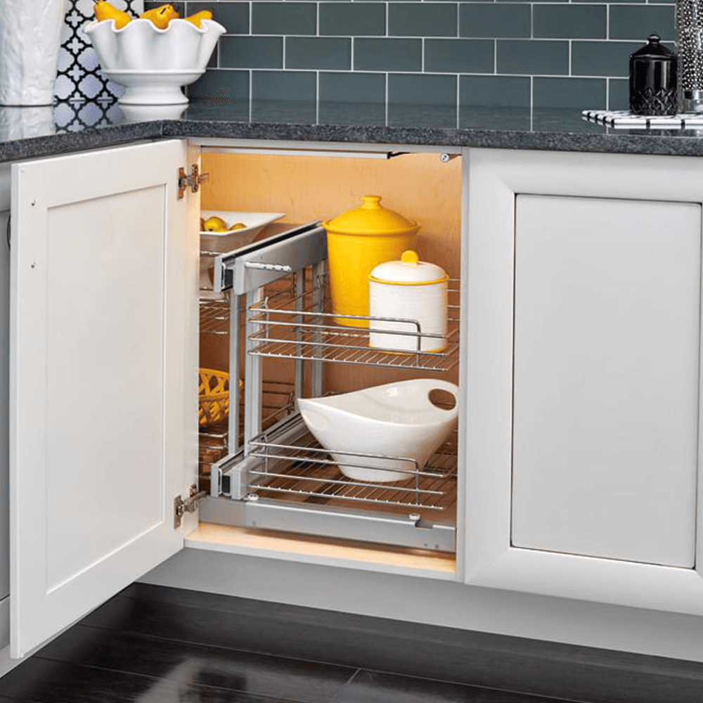 Universal Blind Corner Optimizer with Soft-Closing for 18" Cabinet Opening, Chrome - Alt Image 6