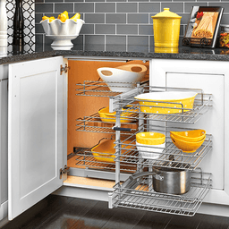 3-Tier Universal Blind Corner Optimizer with Soft-Closing for 18" Cabinet Opening, Chrome/Metallic Silver - Alt Image 1