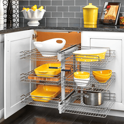 3-Tier Universal Blind Corner Optimizer with Soft-Closing for 18" Cabinet Opening, Chrome/Metallic Silver - Alt Image 2