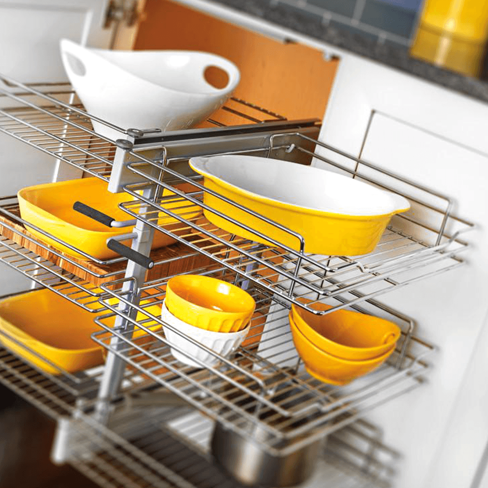 3-Tier Universal Blind Corner Optimizer with Soft-Closing for 18" Cabinet Opening, Chrome/Metallic Silver - Alt Image 5