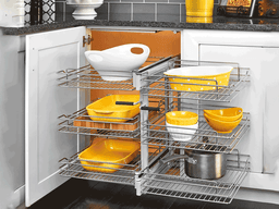 3-Tier Universal Blind Corner Optimizer with Soft-Closing for 18" Cabinet Opening, Chrome/Metallic Silver - Main Image