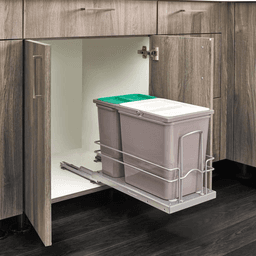 Double 24.3 QT Door-Mount Sink Base Pull Out Waste Container, Soft-Closing, Gray - Alt Image 1
