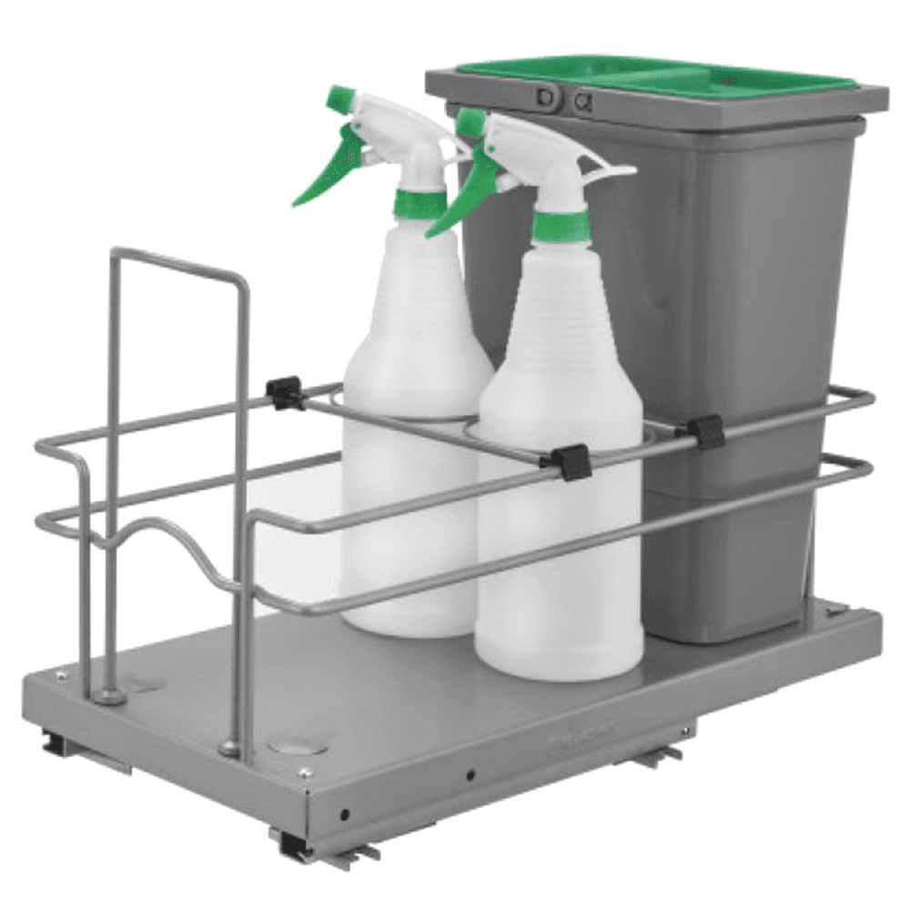 8-15/16" 1-Tier Single Cleaning Waste Container Pullout with Soft-Closing, Silver - Main Image