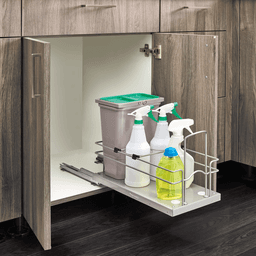 8-15/16" 1-Tier Single Cleaning Waste Container Pullout with Soft-Closing, Silver - Alt Image 1