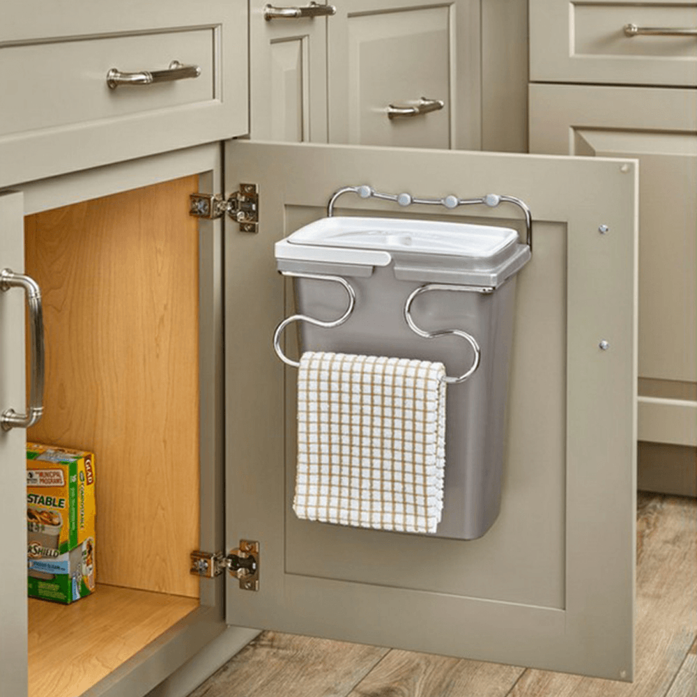 8 Liter Single Door Mount Waste Container for 12-3/4" Cabinet opening, Metallic Silver - Alt Image 2