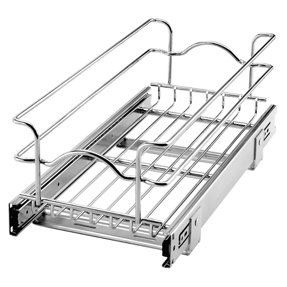 8-3/8" 1-Tier Single Pullout Wire Basket with 18" Slides, Chrome - Main Image