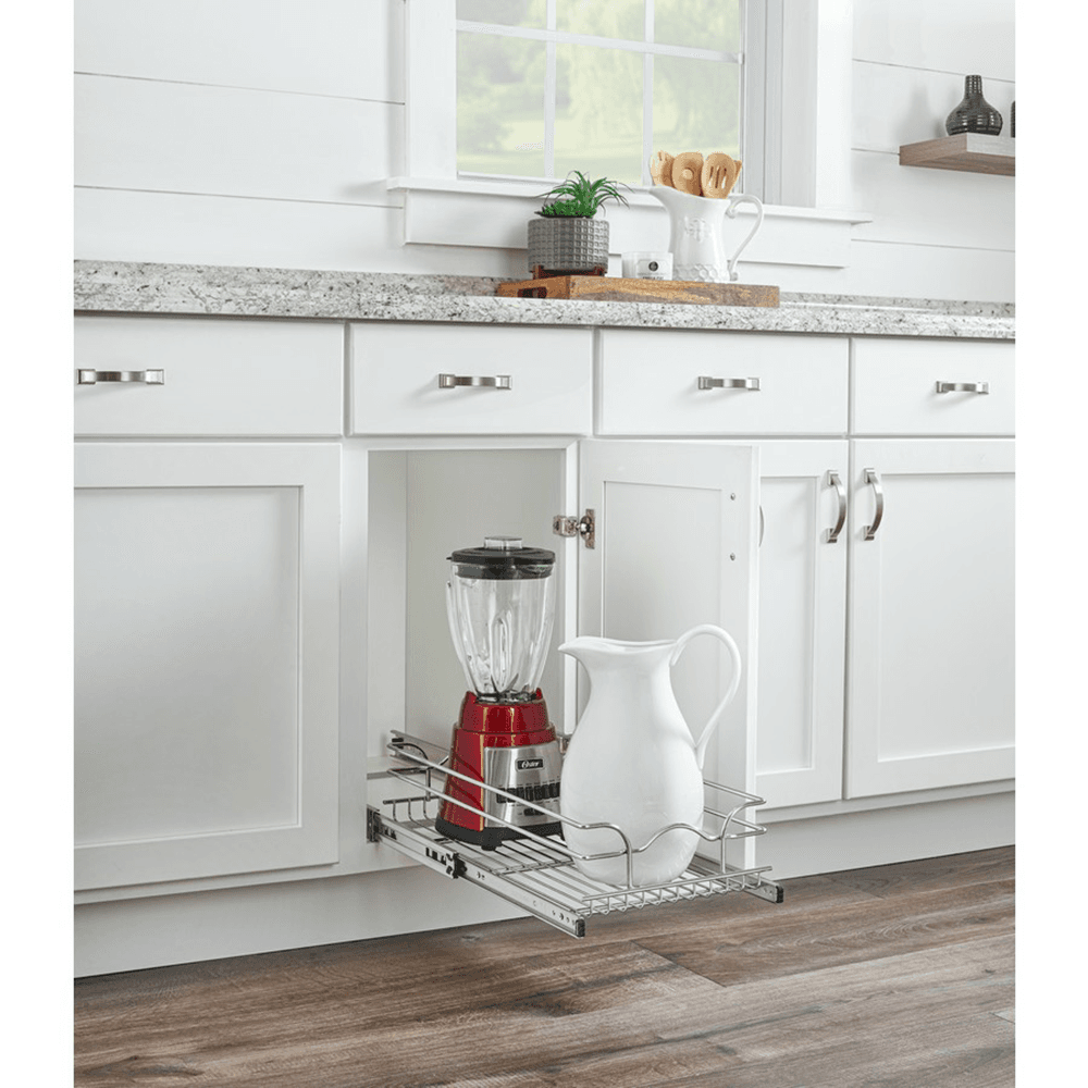 14-1/2" Single Wire Pull-Out Shelves with Soft-Closing, Chrome - Alt Image 1