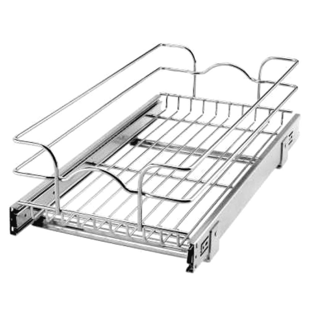 11-3/8" 1-Tier Single Pullout Wire Basket with 22" Slides, Chrome - Main Image