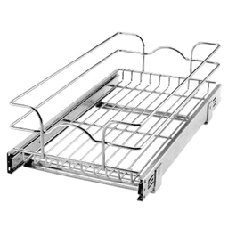 11-3/8" 1-Tier Single Pullout Wire Basket with 22" Slides, Chrome - Main Image