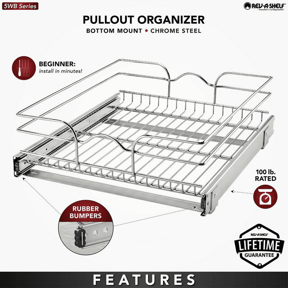 17-1/2" 1-Tier Wire Pull-Out Basket with 20" Slides, Chrome Alt 10 - Image