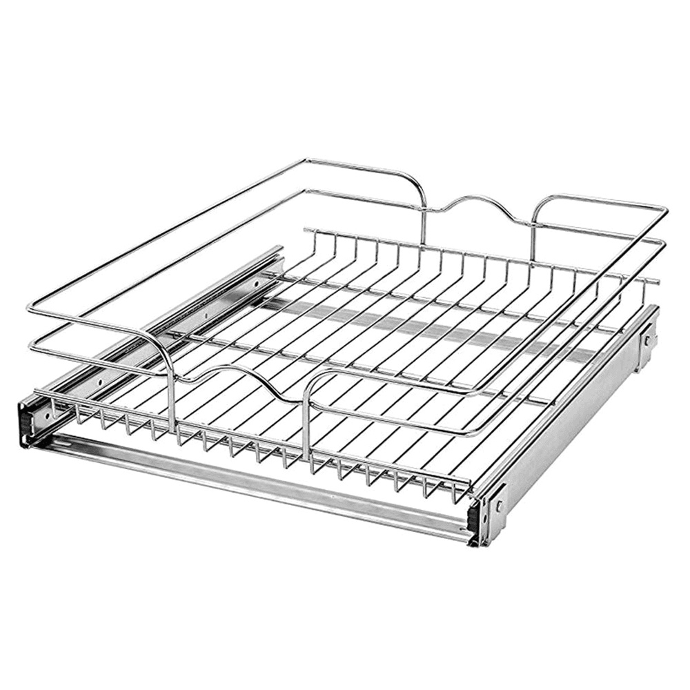 17-3/8" 1-Tier Single Pullout Wire Basket with 22" Slides, Chrome - Main Image