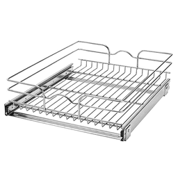 17-3/8" 1-Tier Single Pullout Wire Basket with 22" Slides, Chrome - Main Image