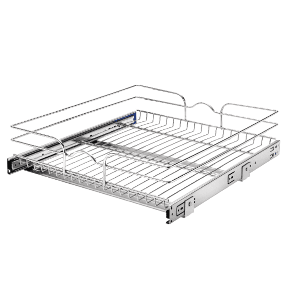 20-3/8" 1-Tier Single Pullout Wire Basket with 22" Slides, Chrome - Main Image