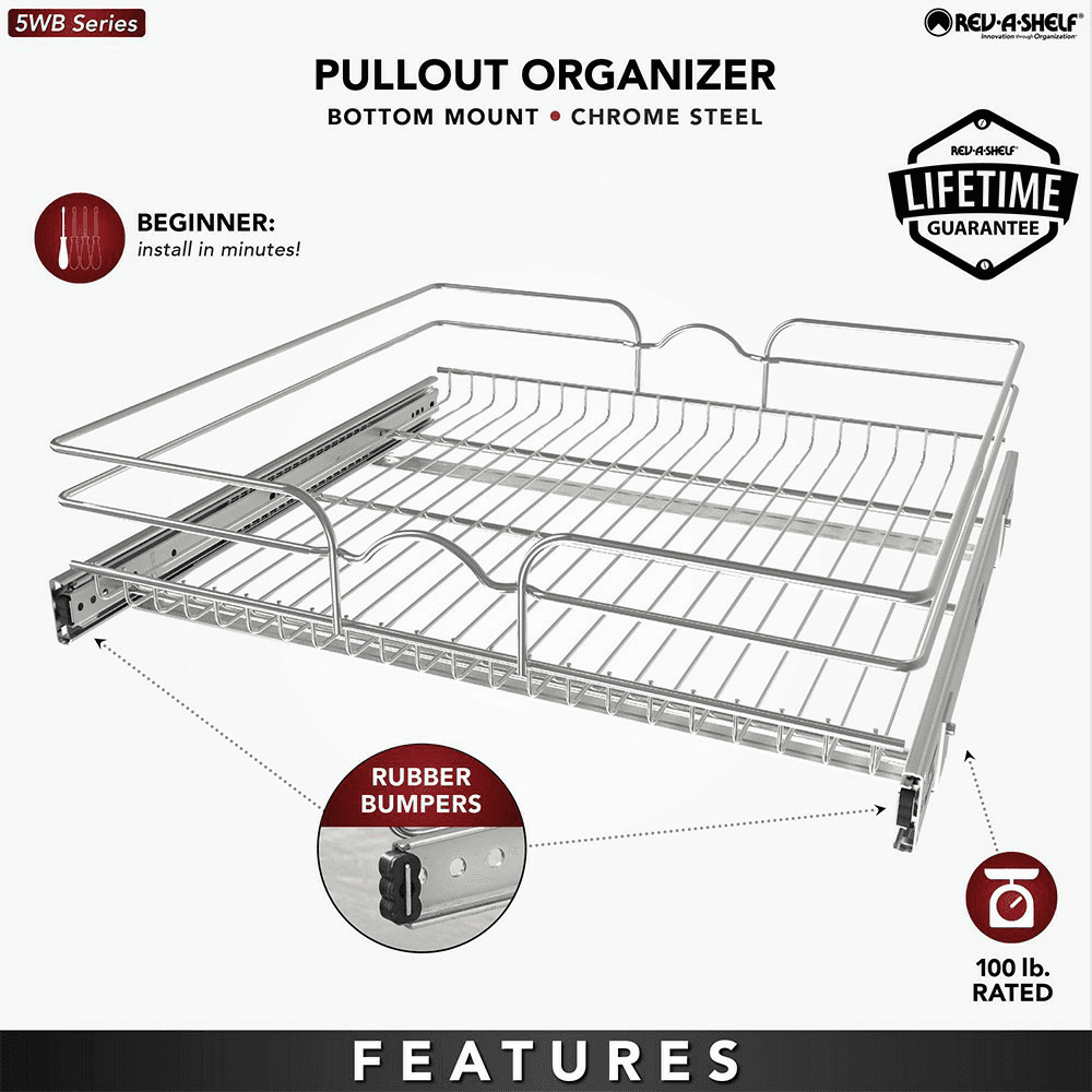 23-1/2" 1-Tier Wire Pull-Out Basket with 22" Slides, Chrome Alt 9 - Image
