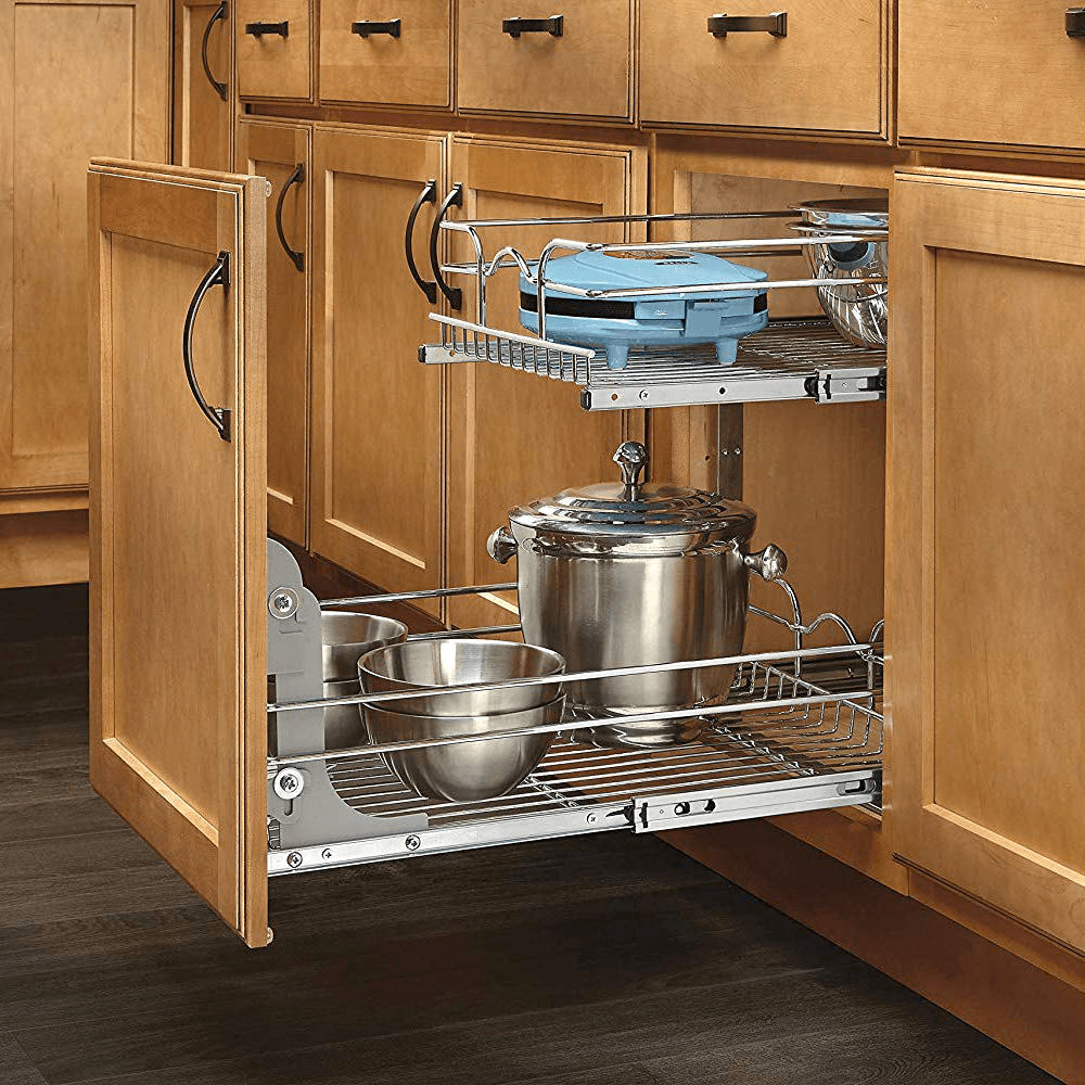 8-3/4" 2-Tier Double Pullout Wire Basket with 18" Slides, Chrome - Alt Image 1