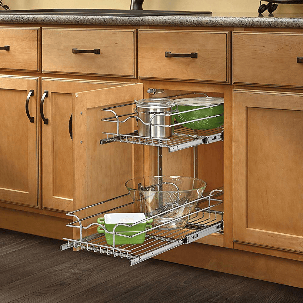 8-3/4" 2-Tier Double Pullout Wire Basket with 18" Slides, Chrome - Alt Image 2