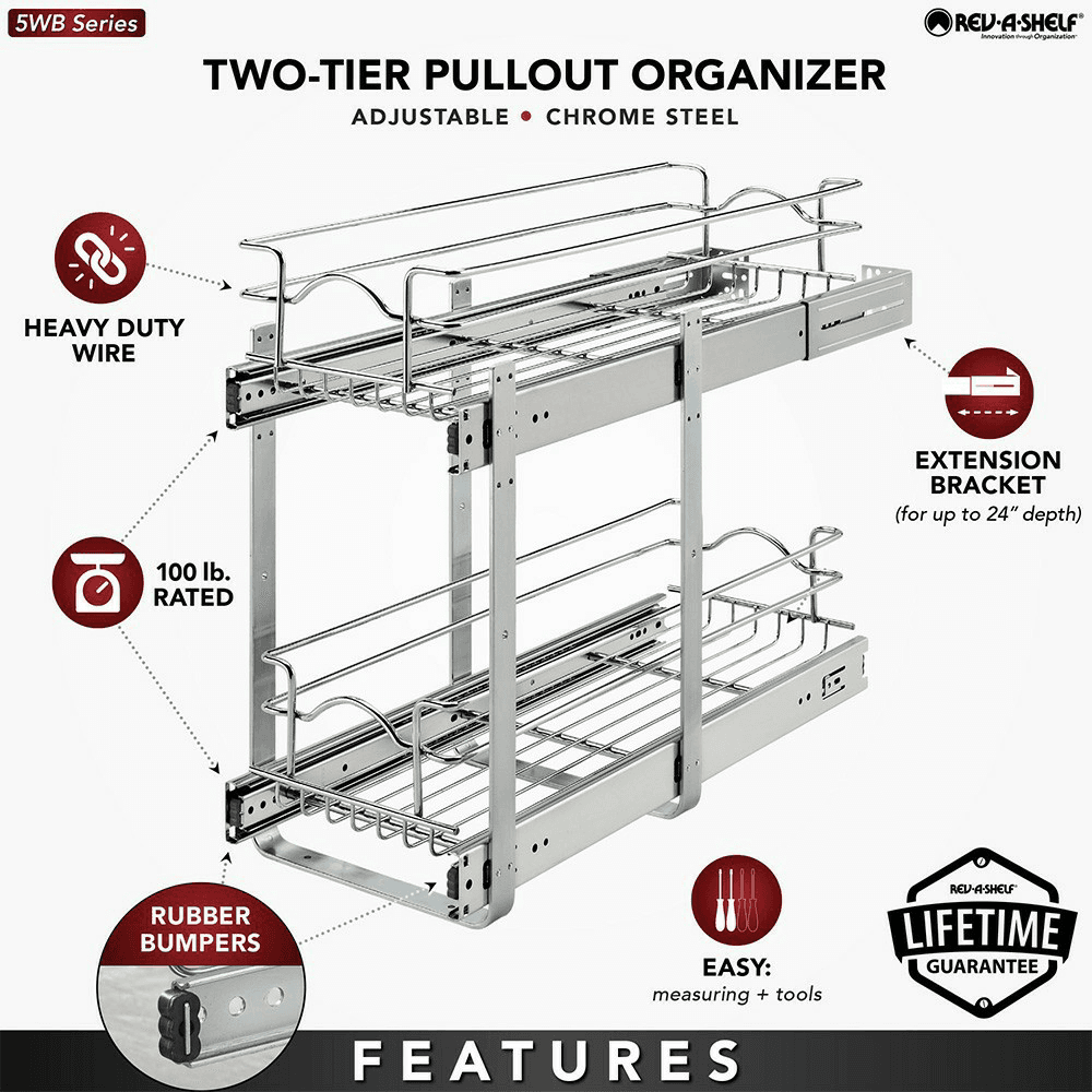 8-3/4" 2-Tier Wire Pull-Out Basket with 22" Slides, Chrome Alt 14 - Image