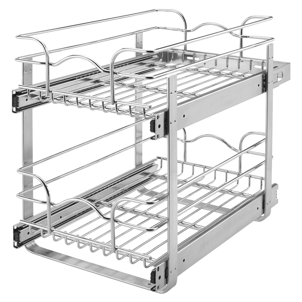 11-3/4" 2-Tier Double Pullout Wire Basket with 22" Slides, Chrome - Main Image