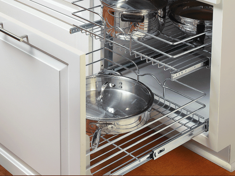 14-3/4" 2-Tier Double Pullout Wire Basket with 22" Slides, Chrome - Main Image