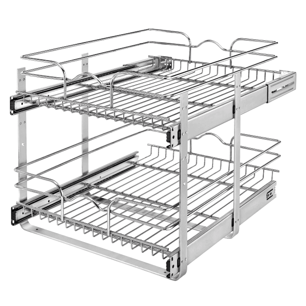 17-3/4" 2-Tier Double Pullout Wire Basket with 22" Slides, Chrome - Main Image