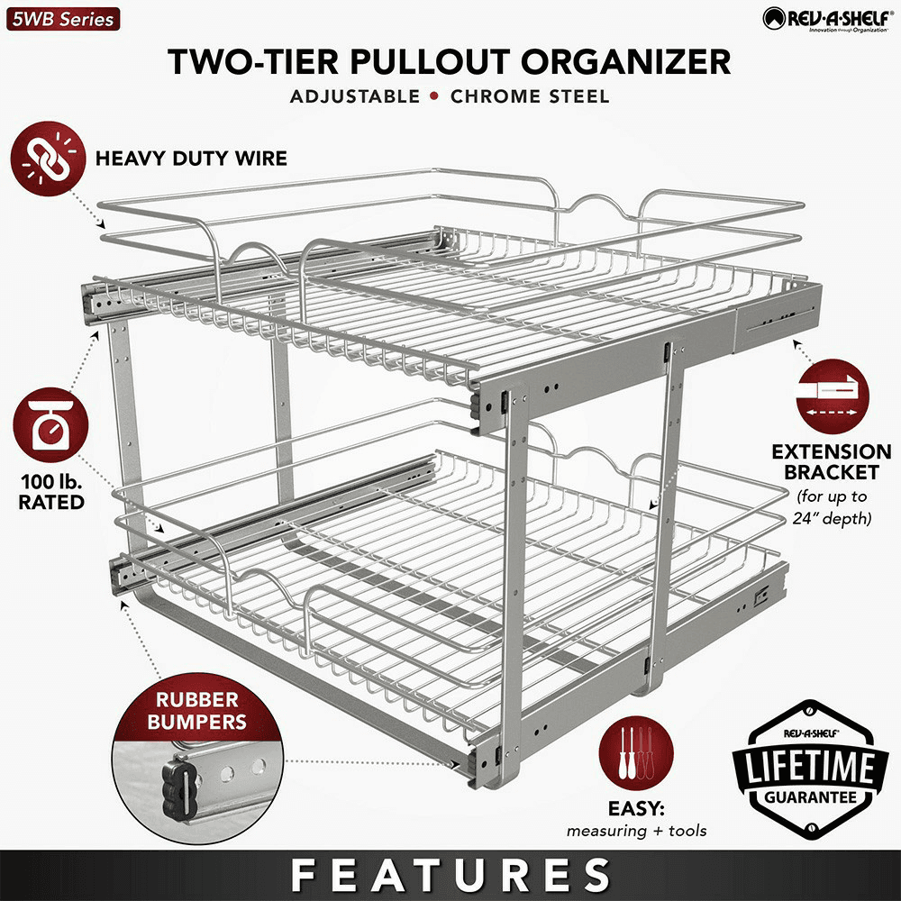 23-3/4" 2-Tier Wire Pull-Out Basket with 22" Slides, Chrome Alt 15 - Image