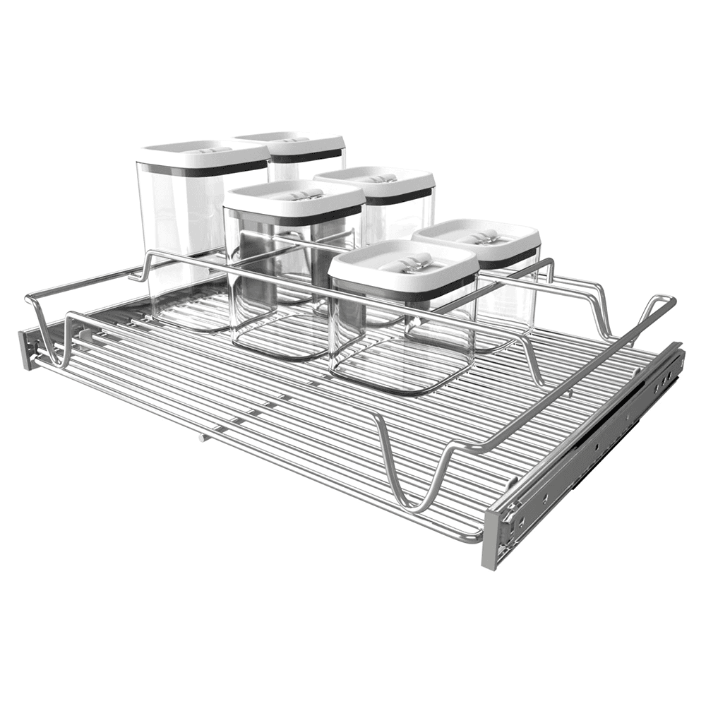 24" Pullout Pantry Container Organizer, Anodized Chrome - Alt Image 1