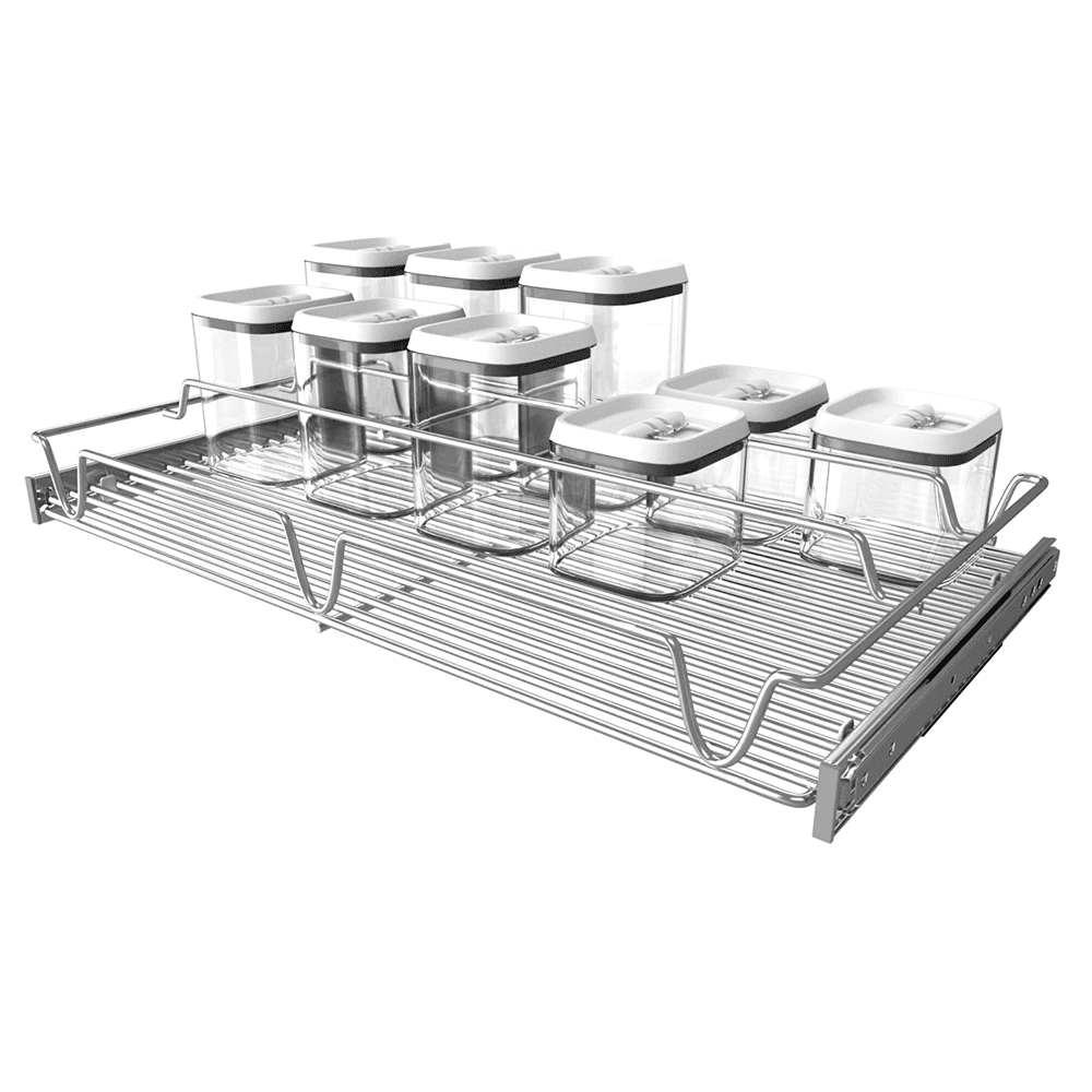 24" Pullout Pantry Container Organizer, Anodized Chrome - Main Image