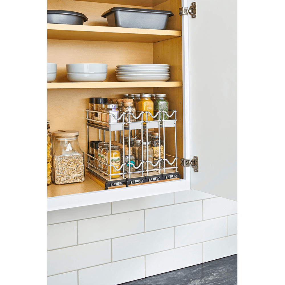 8-19/32" 2-Tier Triple Narrow Wire Wall Upright Storage Pull-Out, Polished Chrome Alt 1 - Image