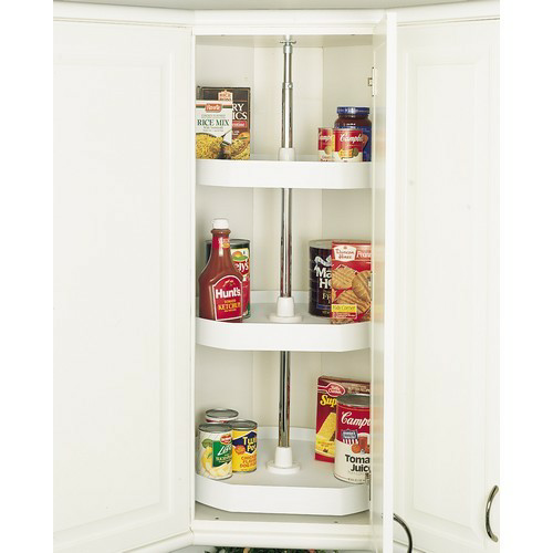 6273 20" D-Shape 3 Tray Lazy Susan, White - Alt Image 1