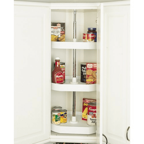 22" D-Shape 3 Tray Lazy Susan, White - Alt Image 1