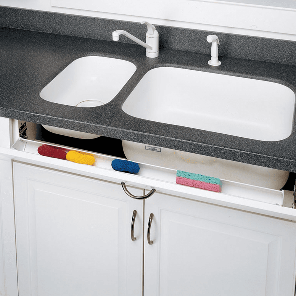 36" Slim Line White Sink Front Tip-Out Tray with 1-Pair Soft-Closing Hinges and End Cap - Alt Image 1